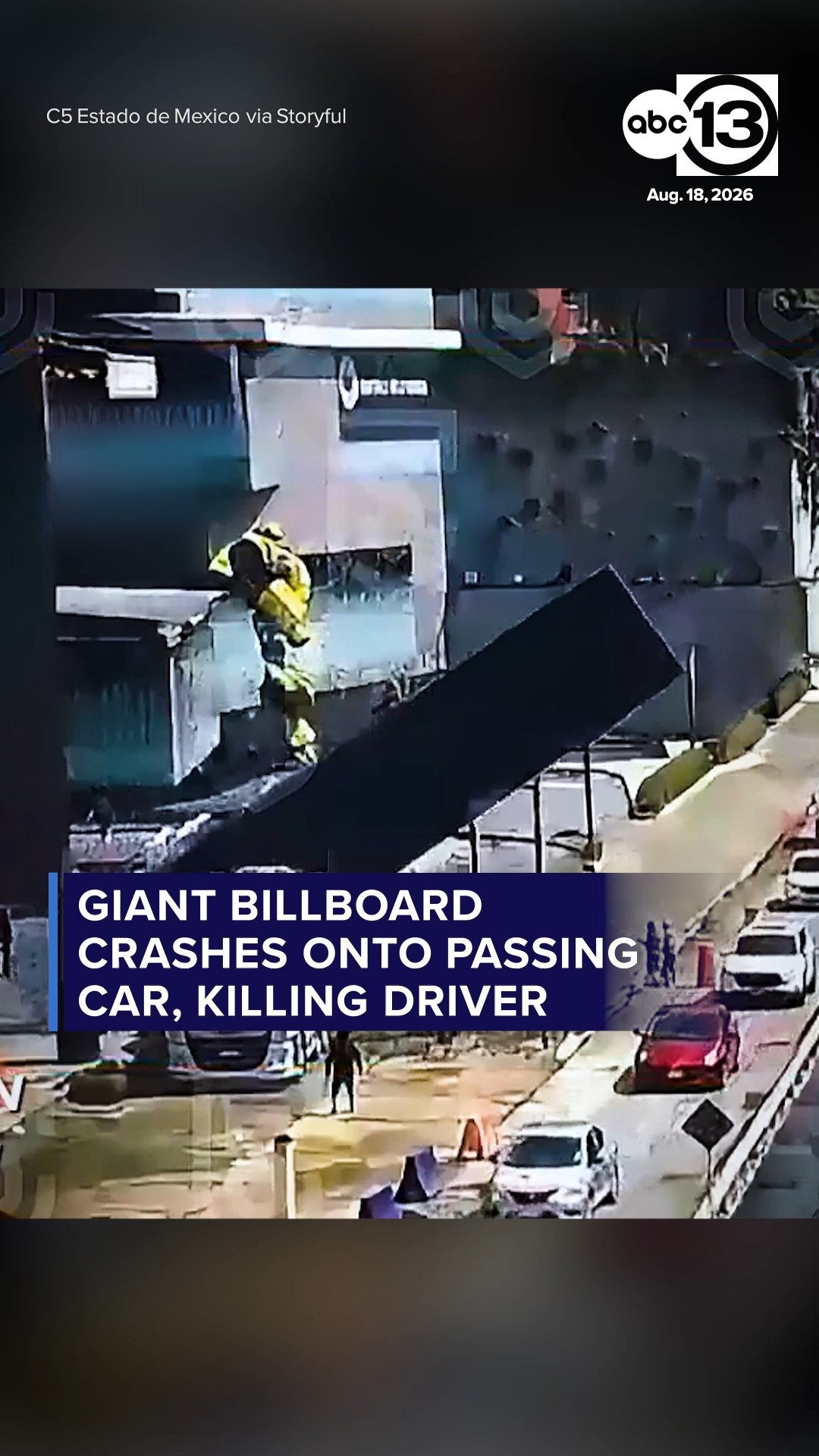 Giant billboard crashes onto passing car, killing driver