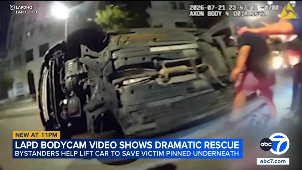 LAPD bodycam video shows dramatic rescue of person pinned under car