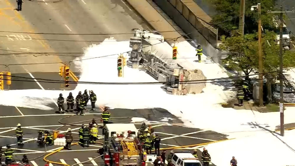 Tanker truck spills gas on to road in Queens