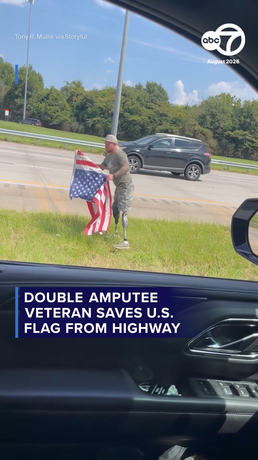Double amputee veteran saves  US flag from highway
