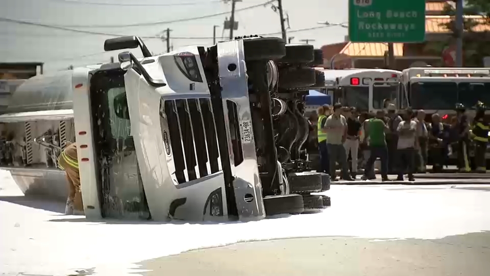 Tanker spills thousands of gallons of fuel after overturning in Queens, officials say
