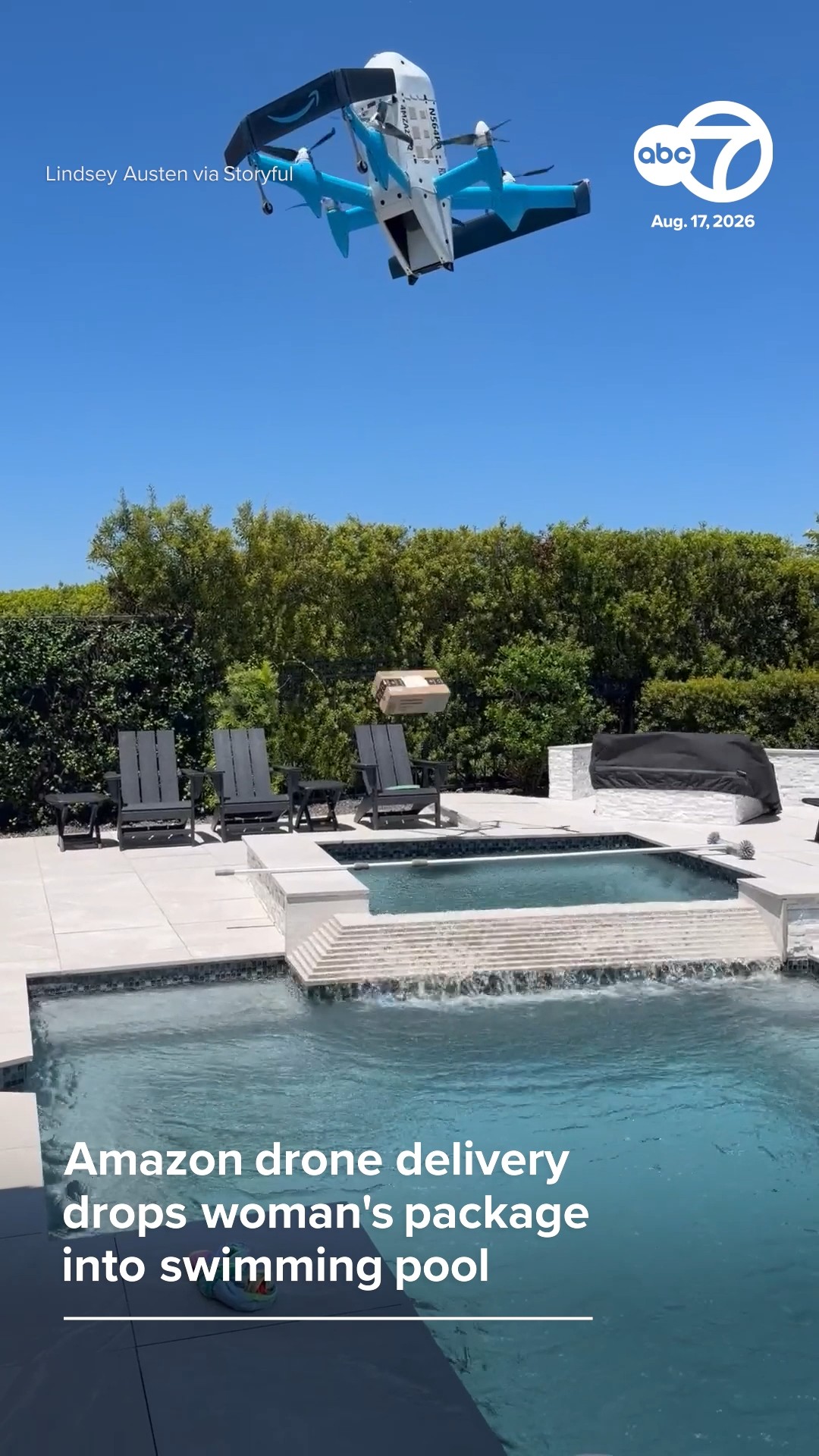 Amazon drone delivery drops woman's package into swimming pool
