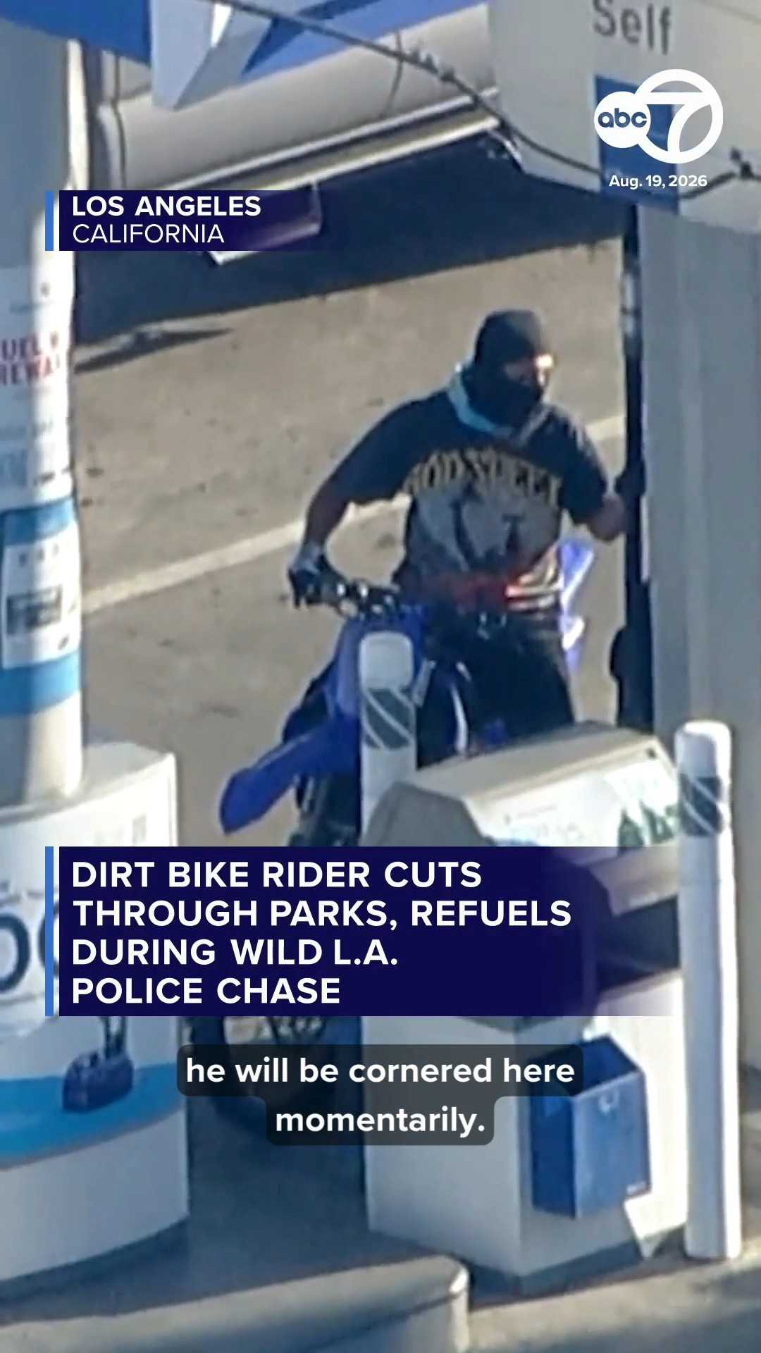Dirt bike rider cuts through parks, refuels during wild LA chase