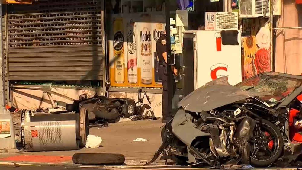 Pedestrian, 2 others hurt when cars crash and jump curb in Inwood