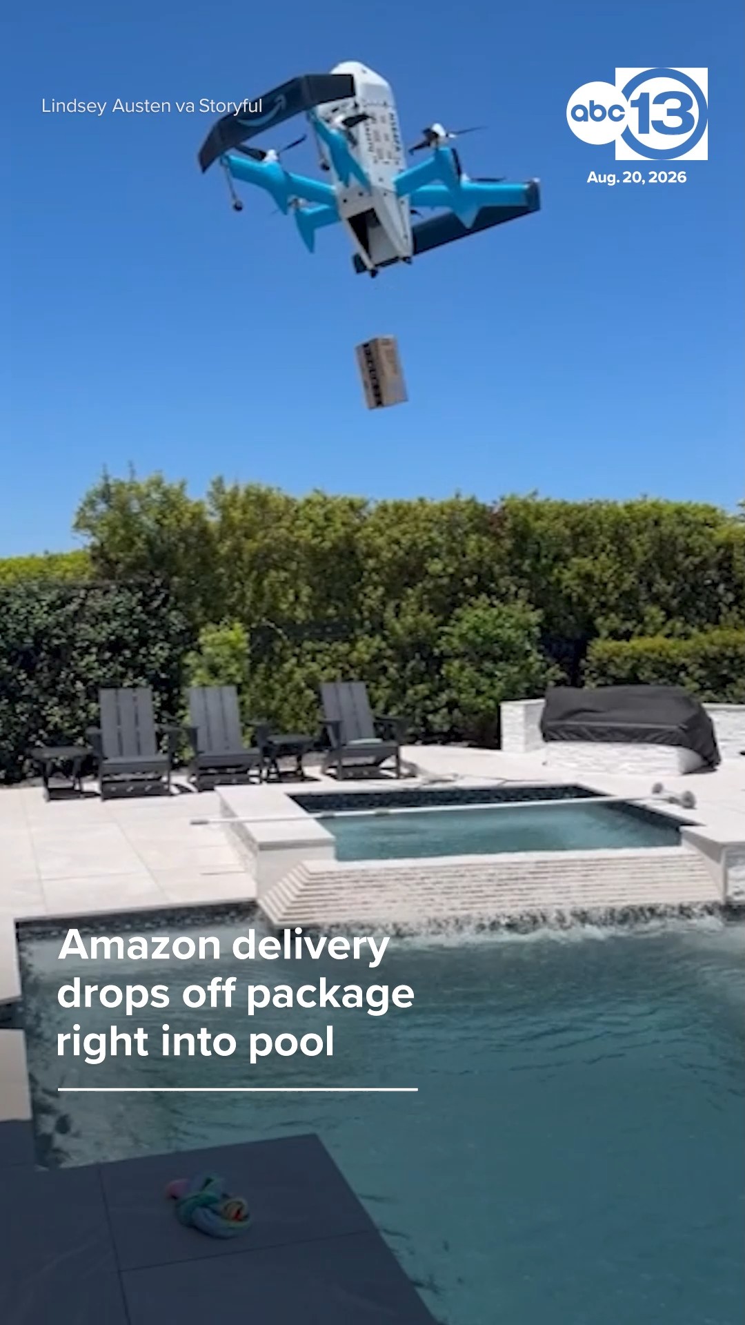Amazon drone delivery drops package in pool in Richmond, Texas.