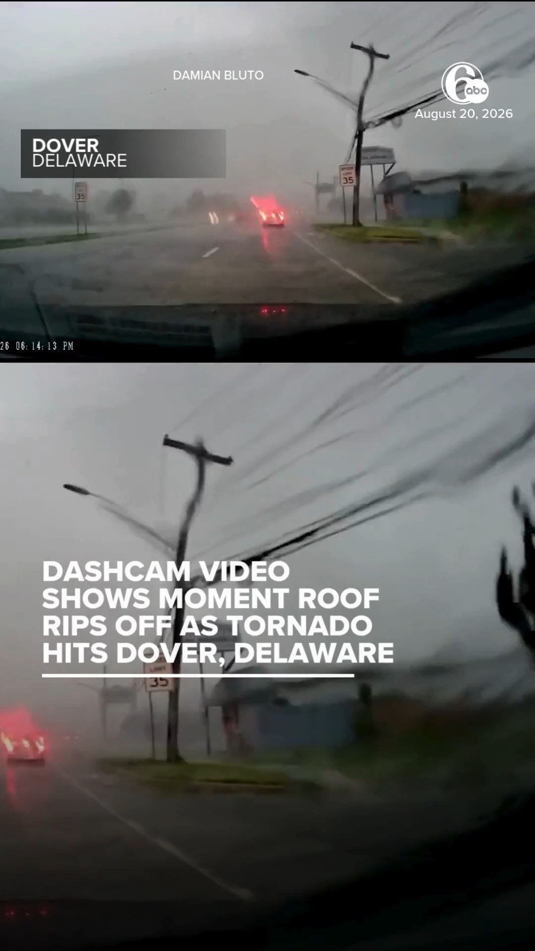 Dashcam video shows moment roof rips off as tornado hits Dover