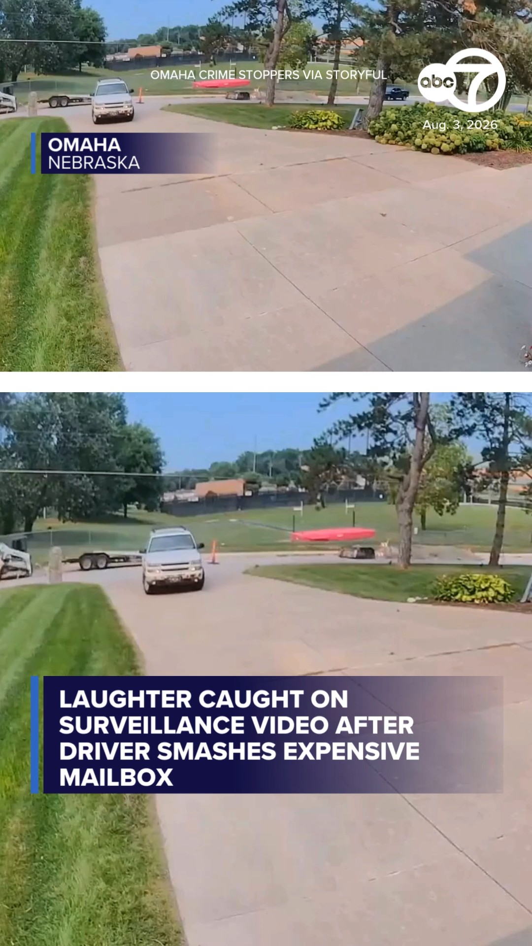 Laughter caught on video after driver smashes expensive mailbox