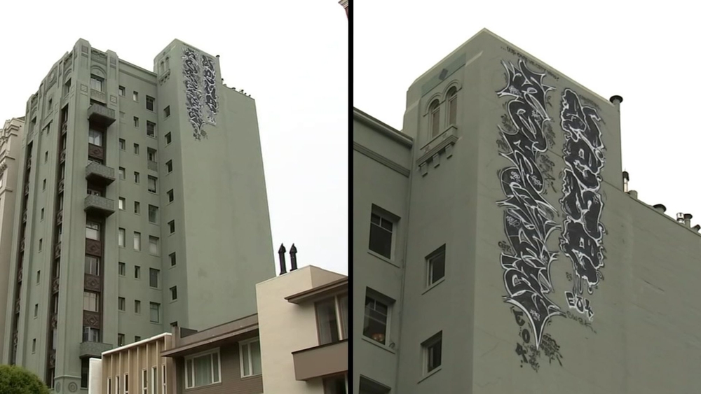Graffiti atop SF Pacific Heights building draws mixed reactions