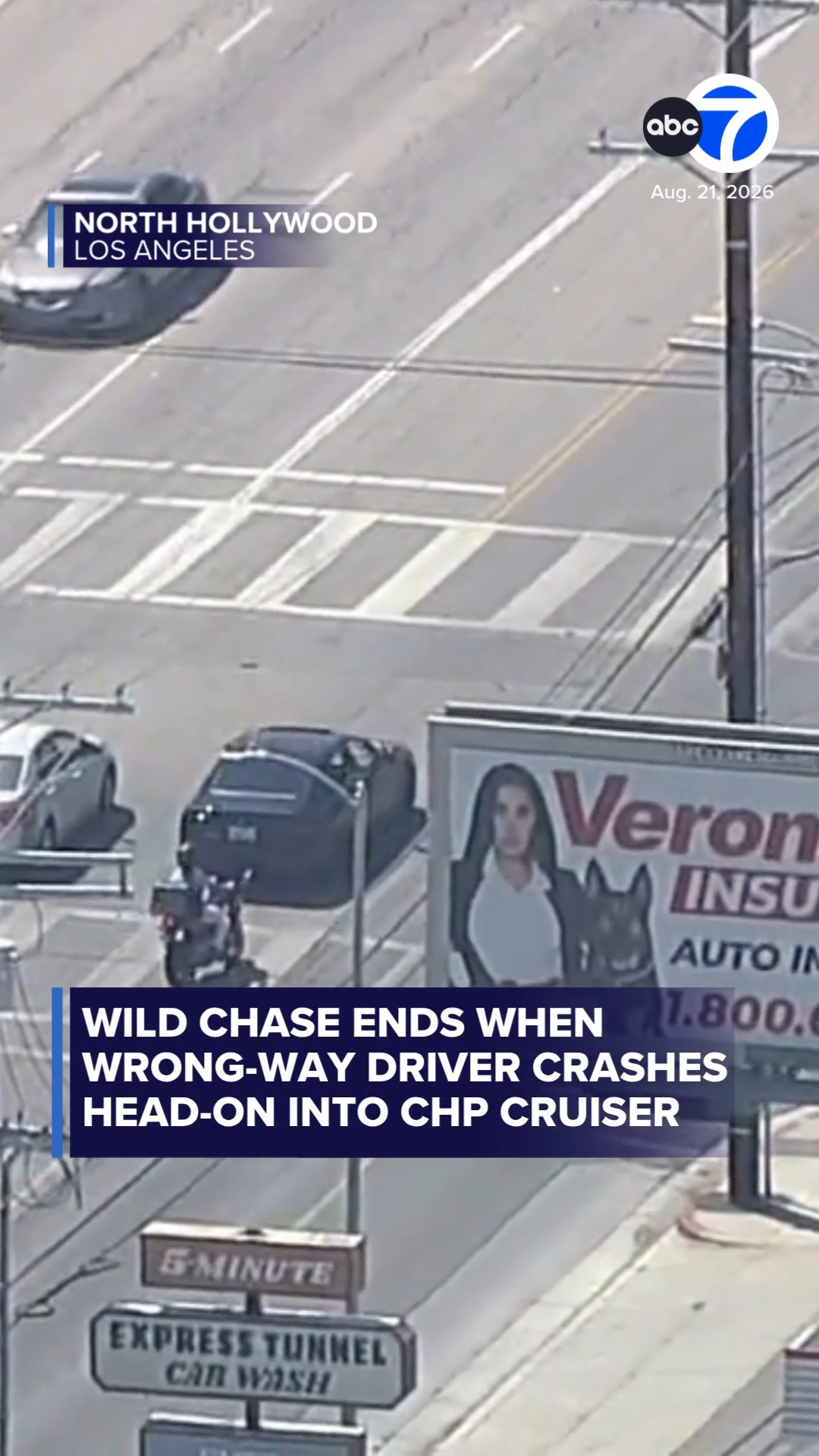 Wild chase ends in head-on crash with CHP cruiser on 405 Fwy