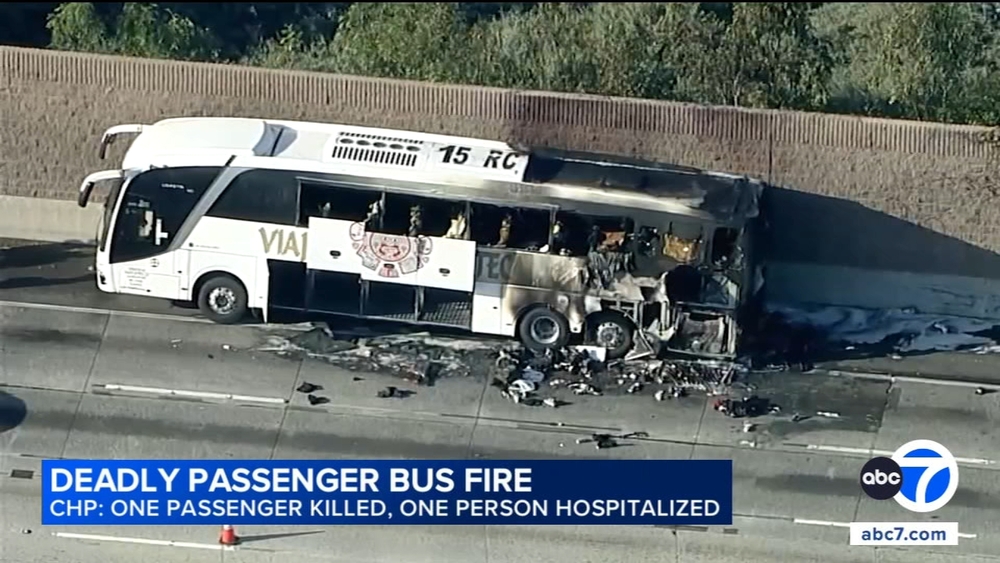LA bus headed to Mexico catches fire, killing passenger