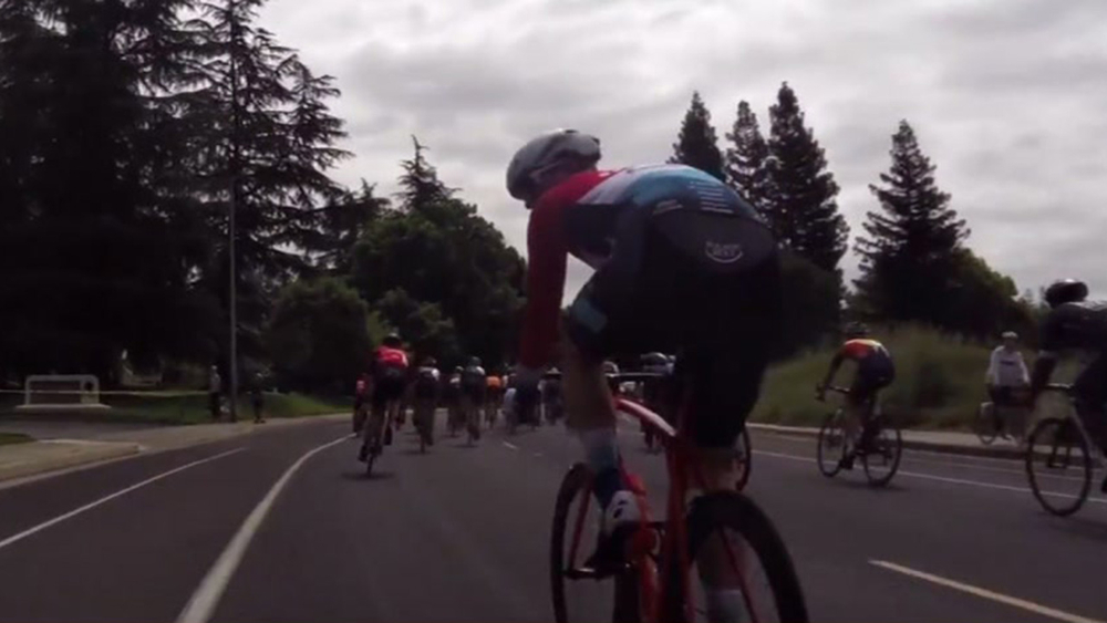 Crash after drone flies into bike race