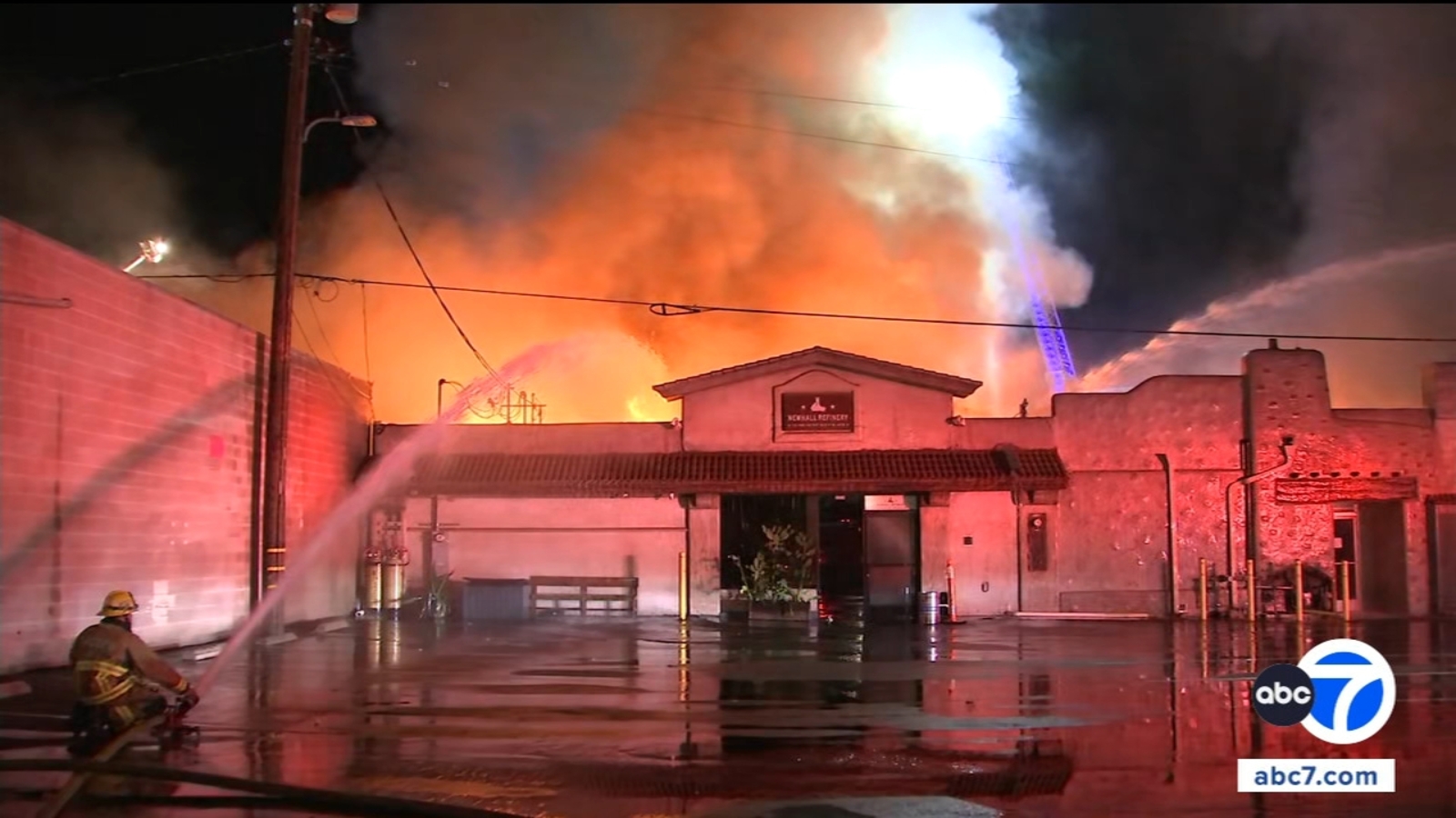featured image for post Firefighters battling raging fire engulfing restaurant in Newhall