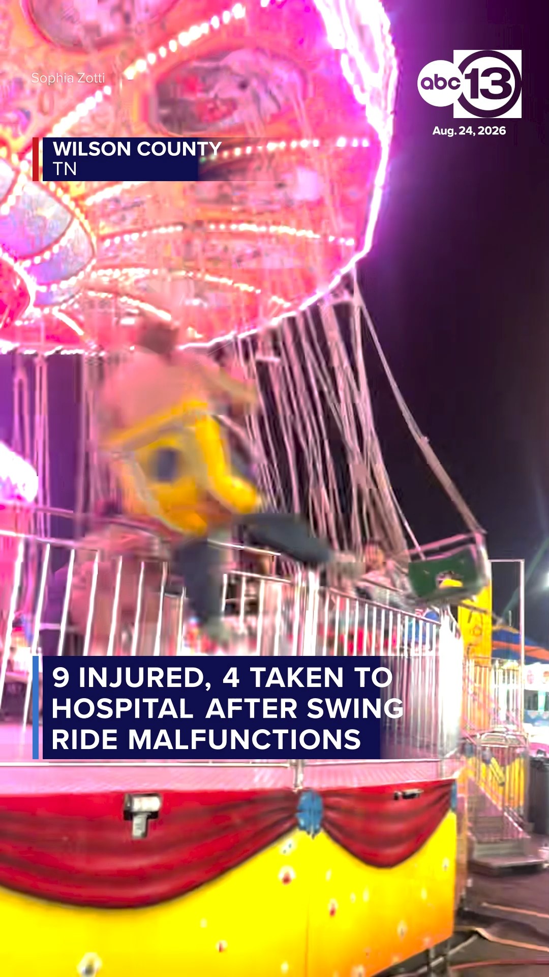 9 injured and 4 hospitalized as swing malfunctions at Tennessee fair.