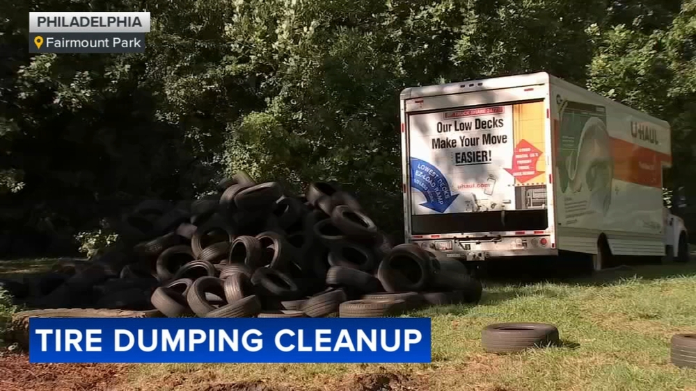 U-Haul gets stuck in mud while hundreds of tires dumped in Philadelphia's Fairmount Park section
