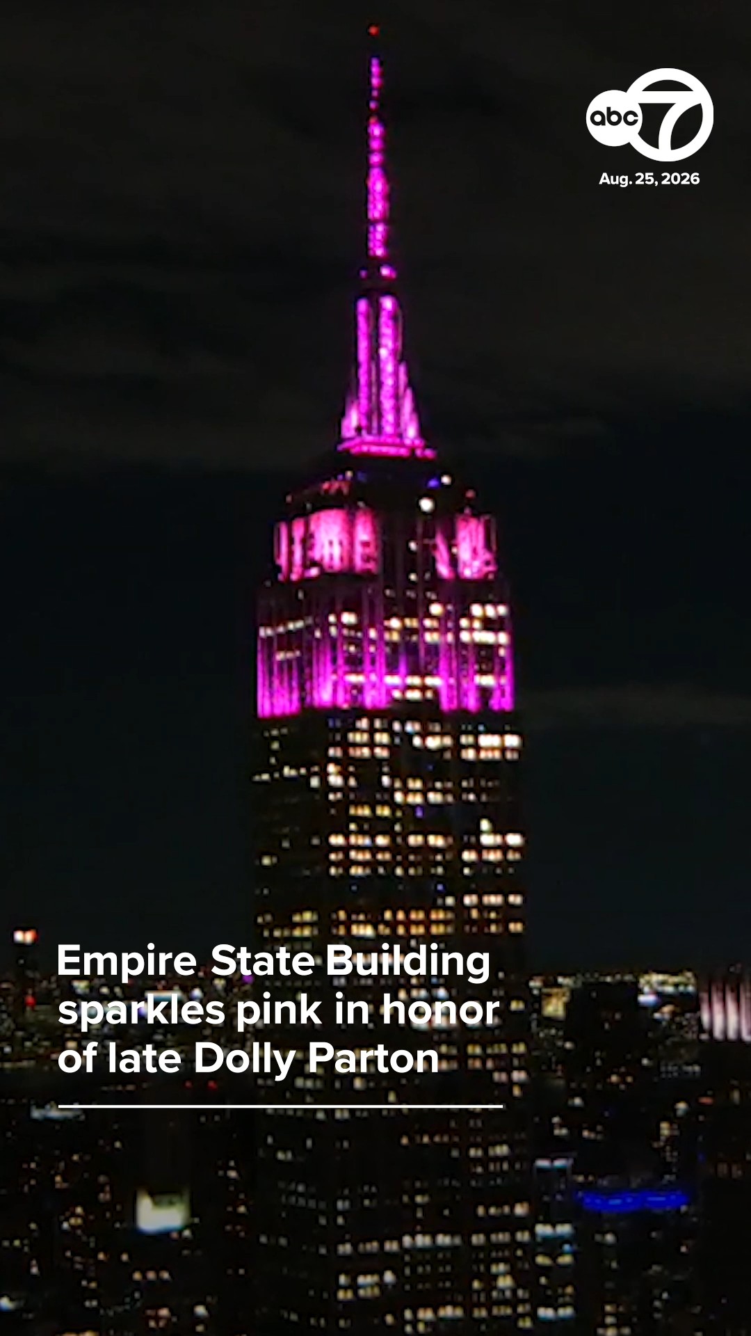 Empire State Building sparkles in pink in honor of late Dolly Parton