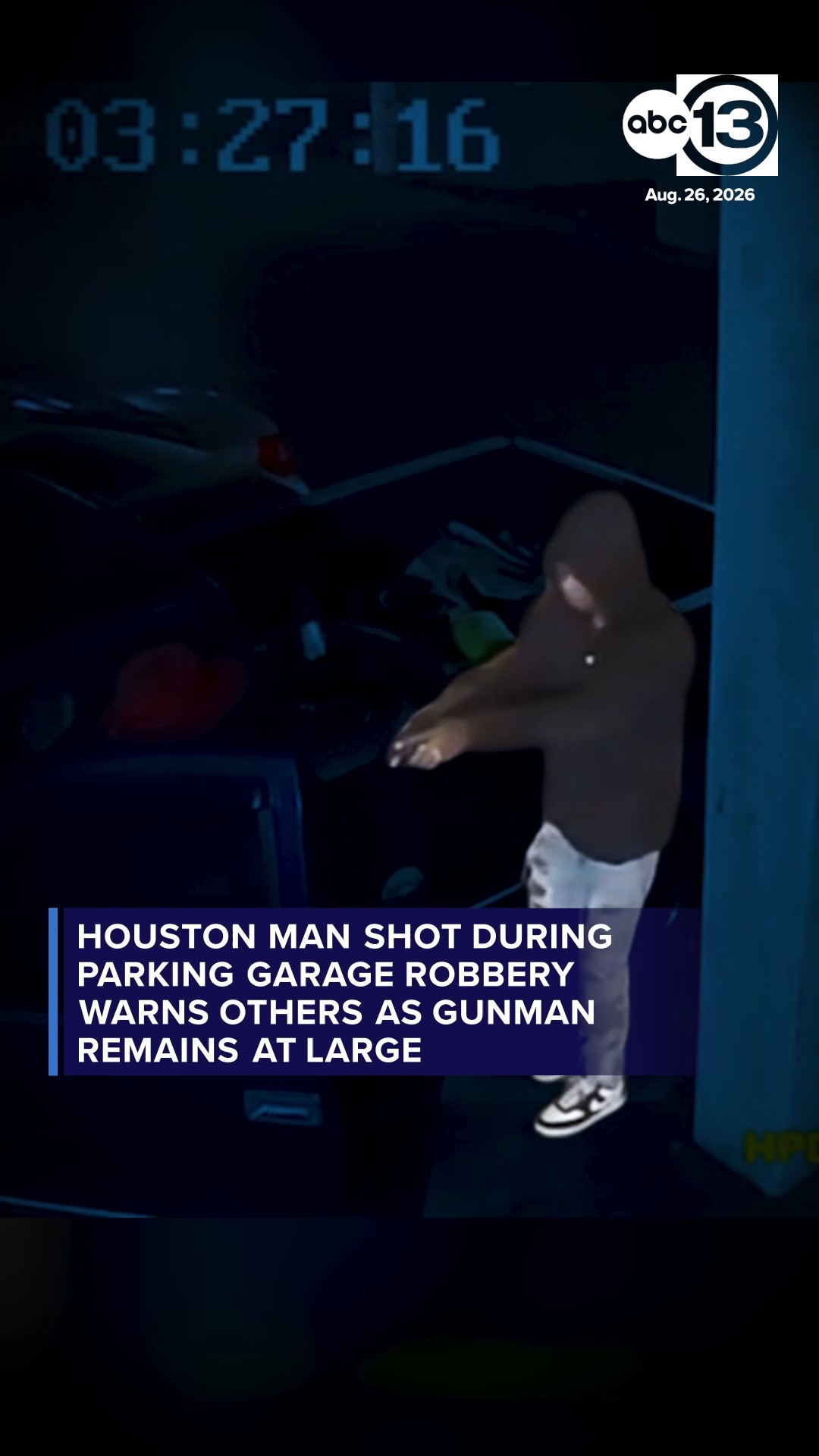 Man shot in parking garage robbery warns others; gunman still at large