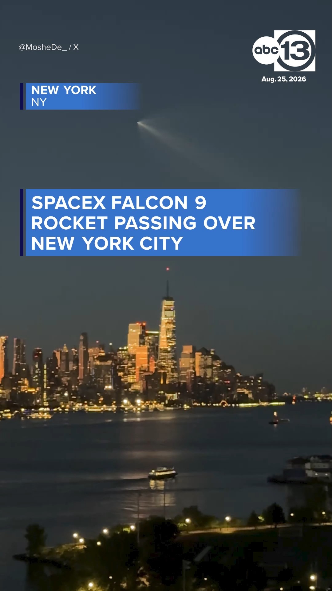 SpaceX Falcon 9 rocket soars over New York City on Tuesday.