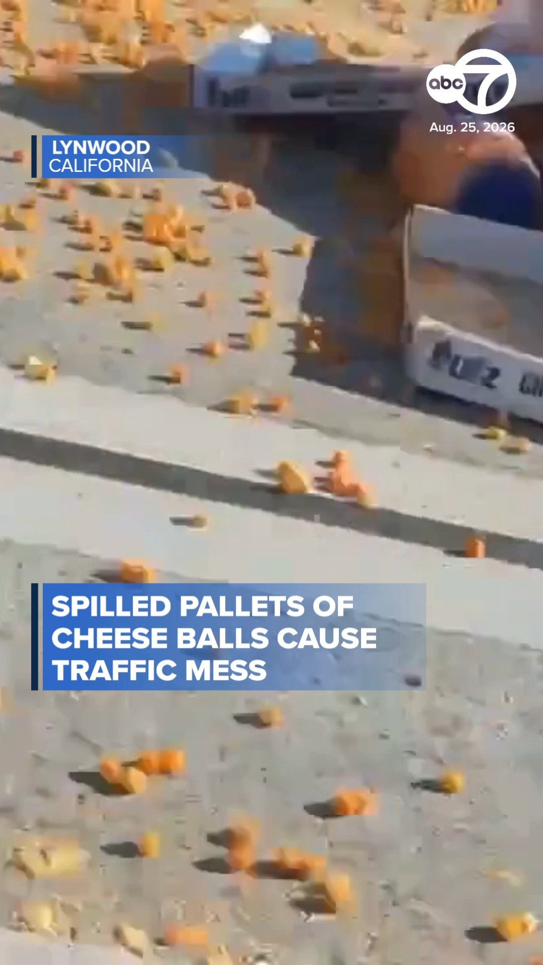 Spilled cheese balls cause traffic mess on 105 Fwy in Lynwood