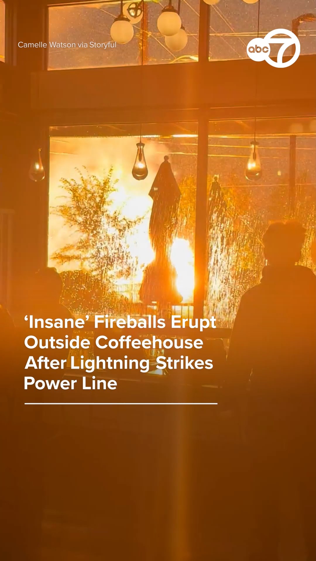 Fireballs erupt outside coffeehouse after lightning strike
