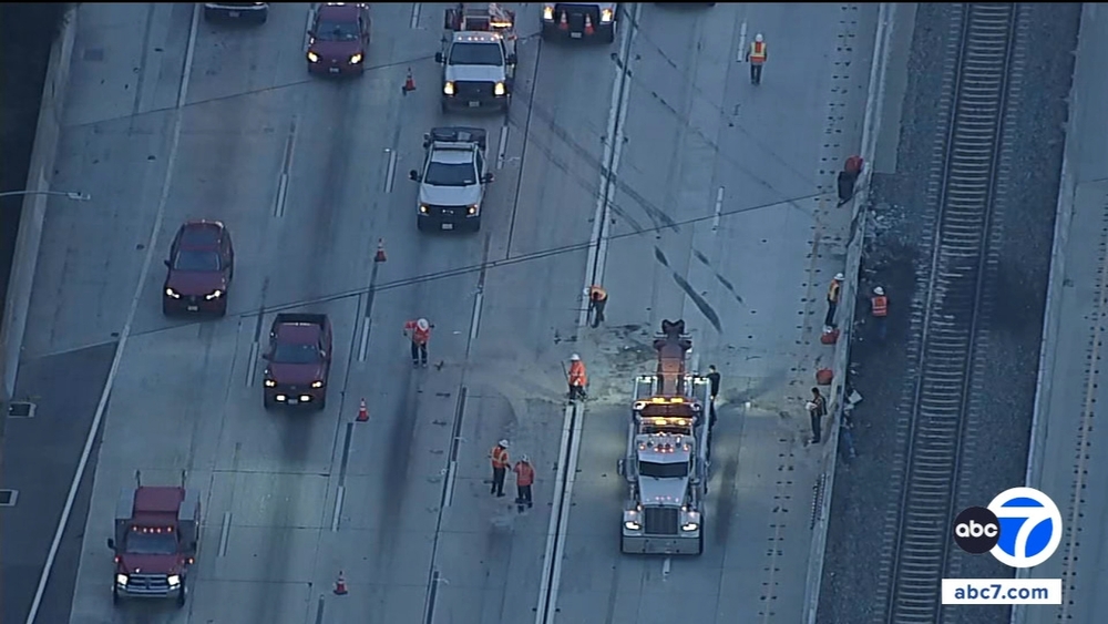 Overturned semi lands on Metrolink tracks along 10 Fwy in Rosemead