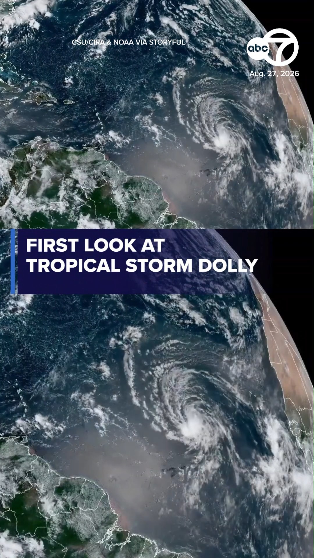 Tropical Storm Dolly forms in the Atlantic Ocean far from land