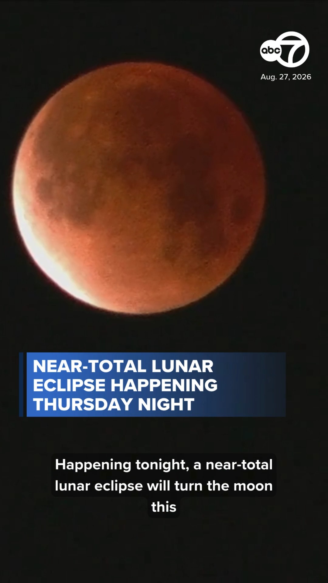 Near-total lunar eclipse happening Thursday night