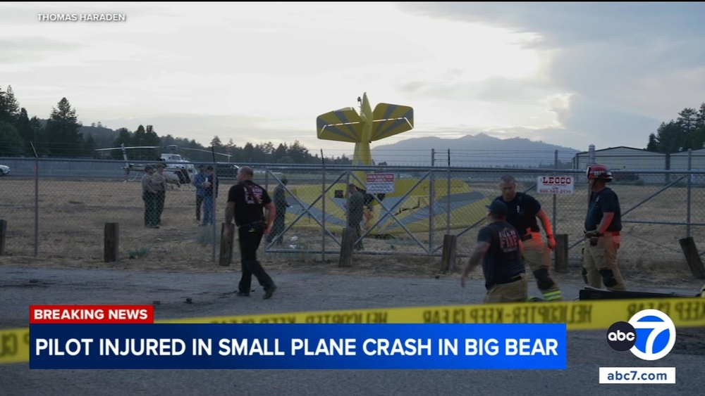 Pilot injured after crash leaves aircraft nose-down in Big Bear