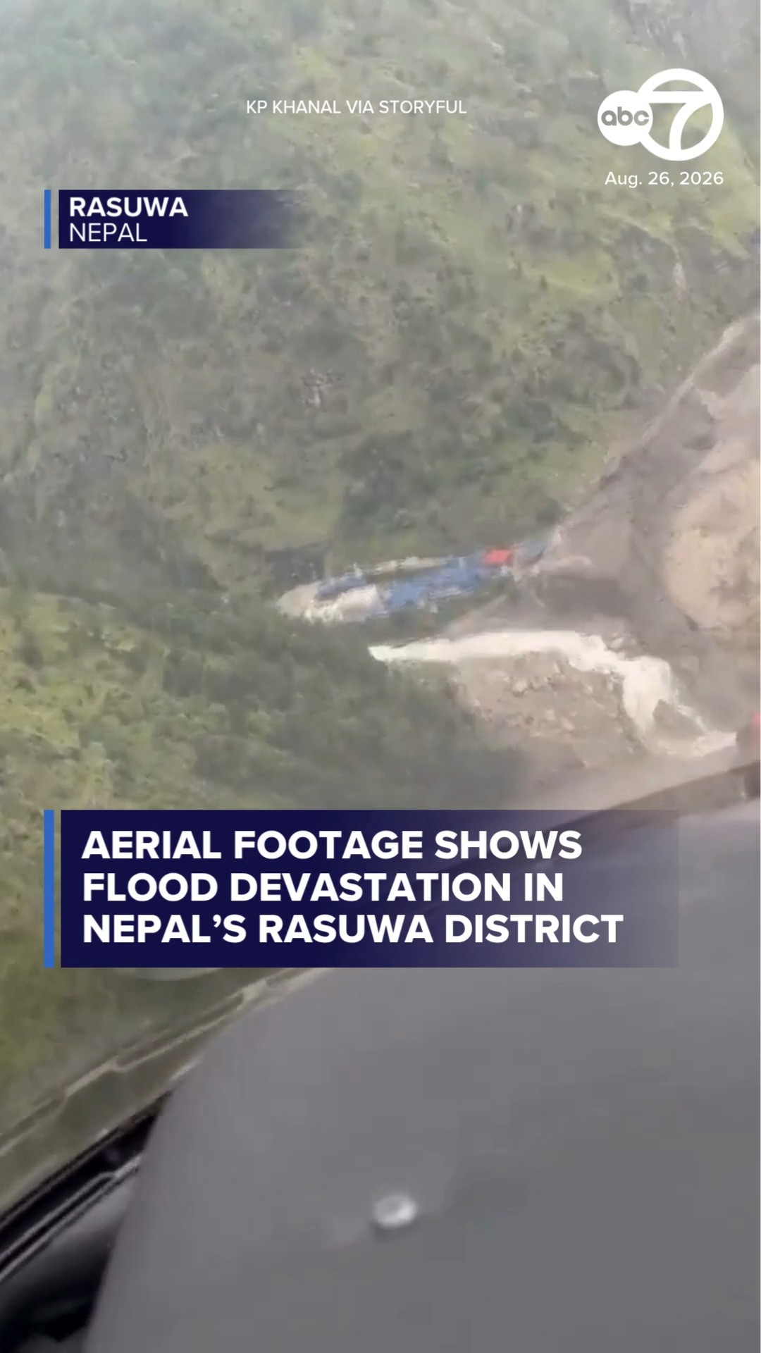 Aerial footage shows flood devastation in Nepal's Rasuwa District