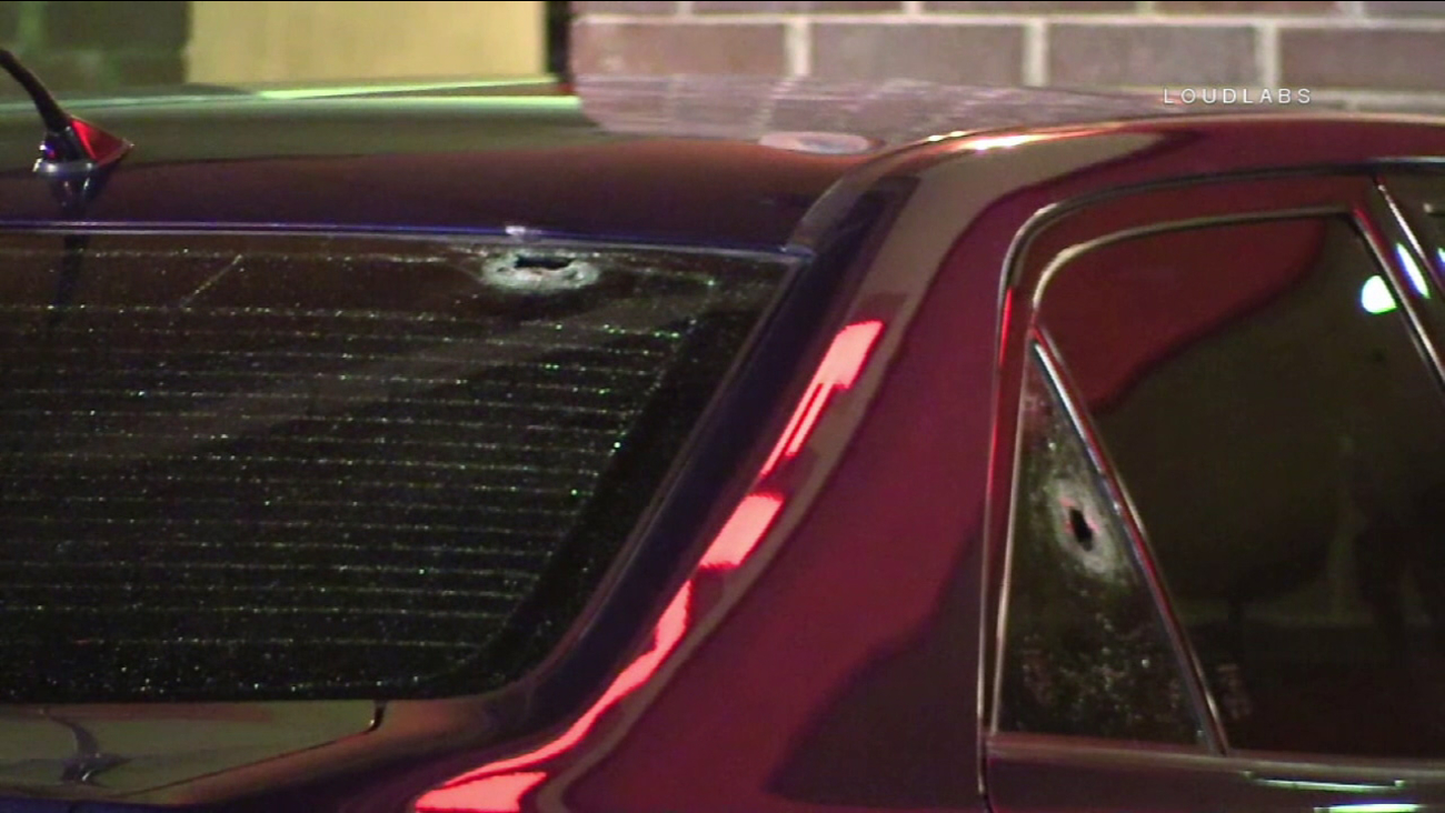 A vehicle's shattered windows are seen after a road-rage incident in Fontana on Tuesday, May 10, 2017.
