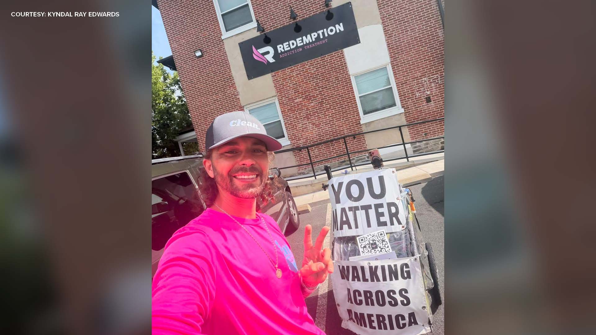 Man's cross-country walk makes stop at DE addiction treatment center