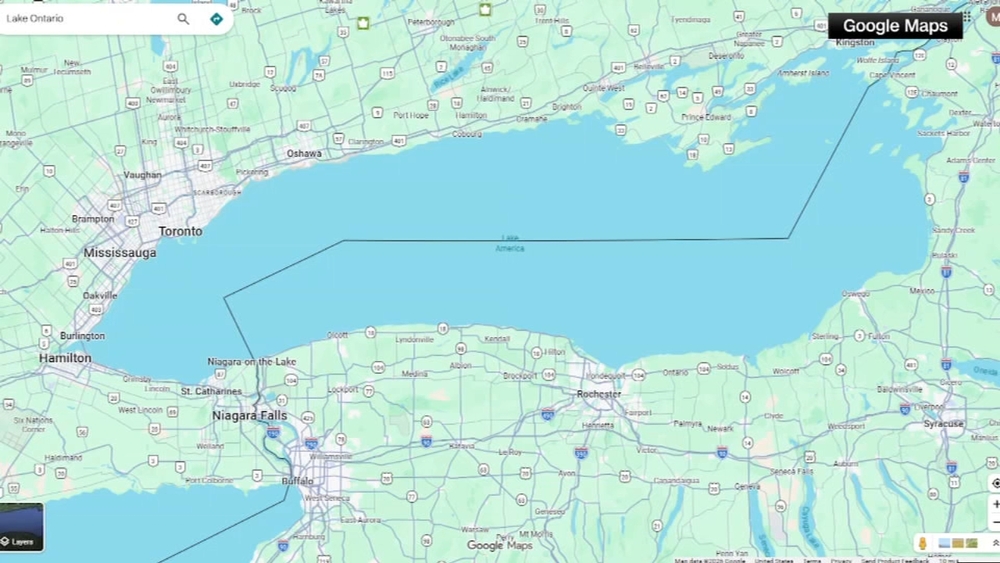 Google Maps changes Lake Ontario to Lake America after Trump order