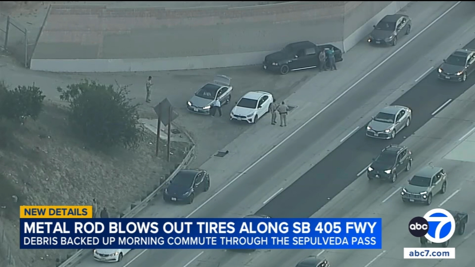 Multiple cars with flat tires causes traffic backup on 405 Freeway at ...