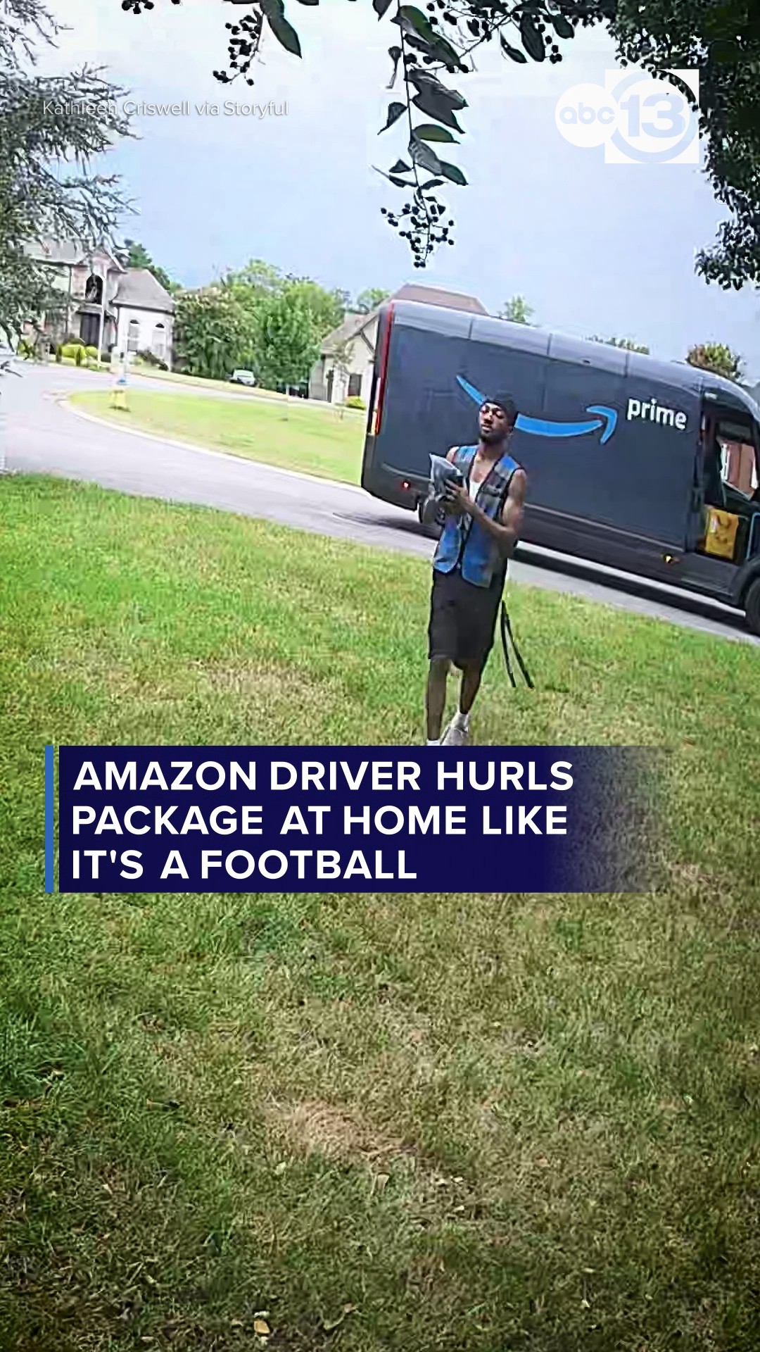 Amazon driver hurls package at home like it's a football