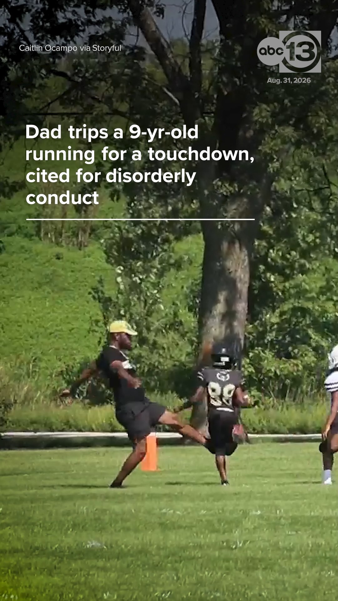 Father trips 9-year-old running for touchdown, later cited by police