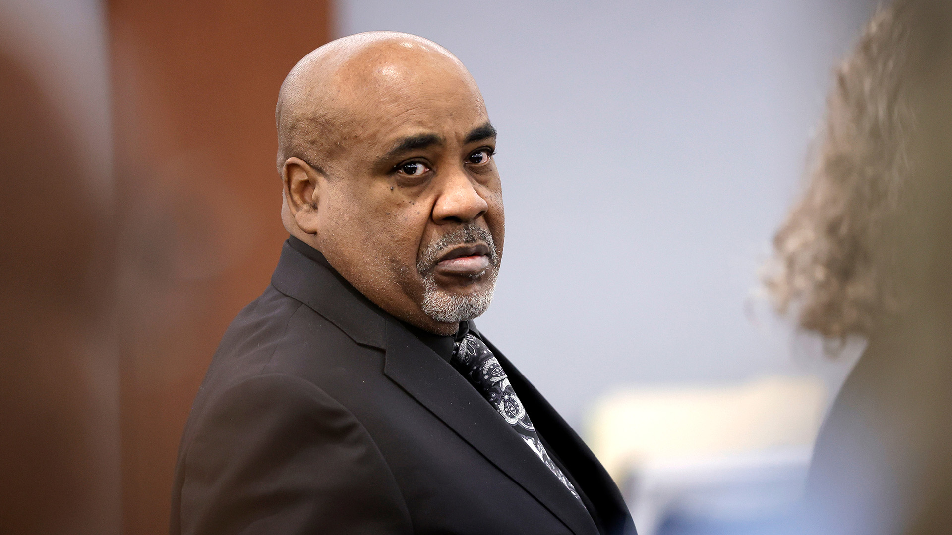 Duane Davis stands during a break in closing arguments during his murder trial, related to the 1996 killing of rapper Tupac Shakur, in Clark County District Court at the Regional Justice Center in Las Vegas, Monday, Aug. 31, 2026.