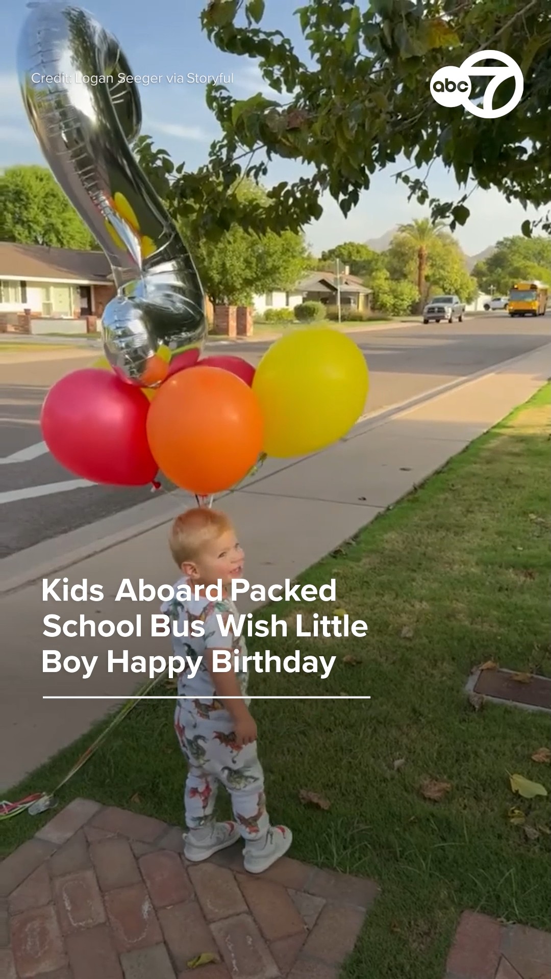 Kids aboard packed school bus wish little boy happy birthday
