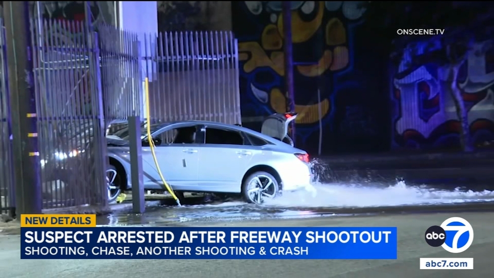 Chase suspect opens fire on 710 Fwy before crashing in DTLA