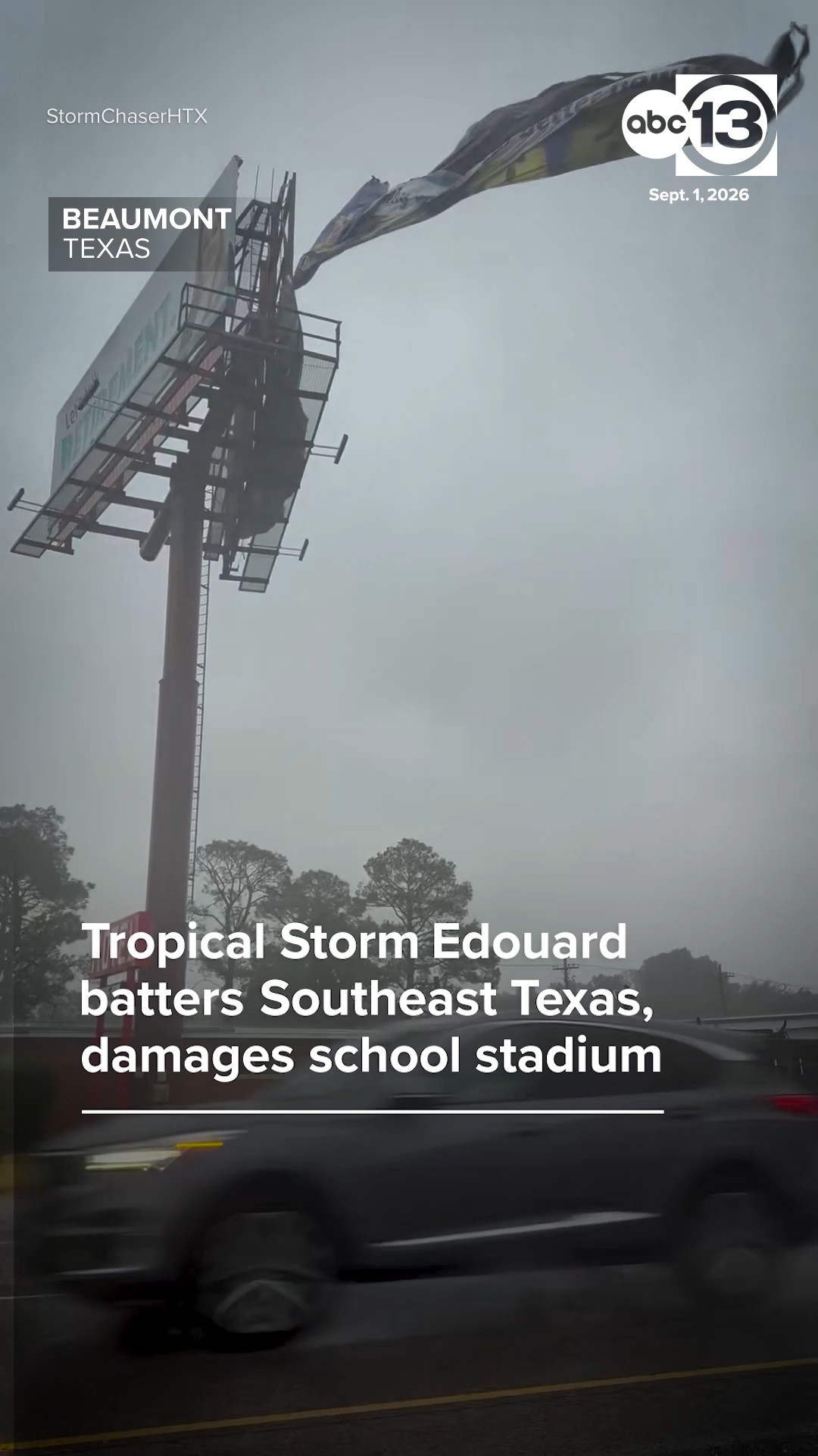 Tropical Storm Edouard batters Southeast Texas, damages school stadium