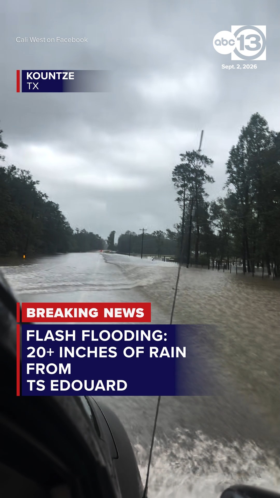 20+ inches of rain from Tropical Storm Edouard floods Kountze, Texas.