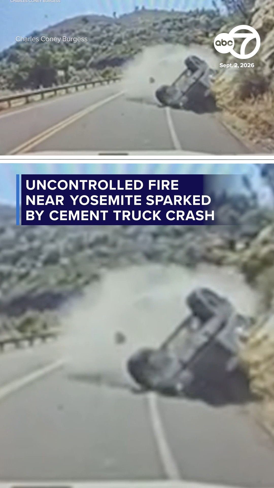Uncontrolled fire near Yosemite sparked by cement truck crash