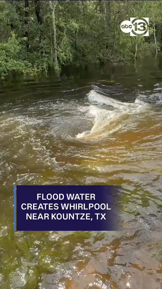 Flood water creates whirlpool near Kountze Texas
