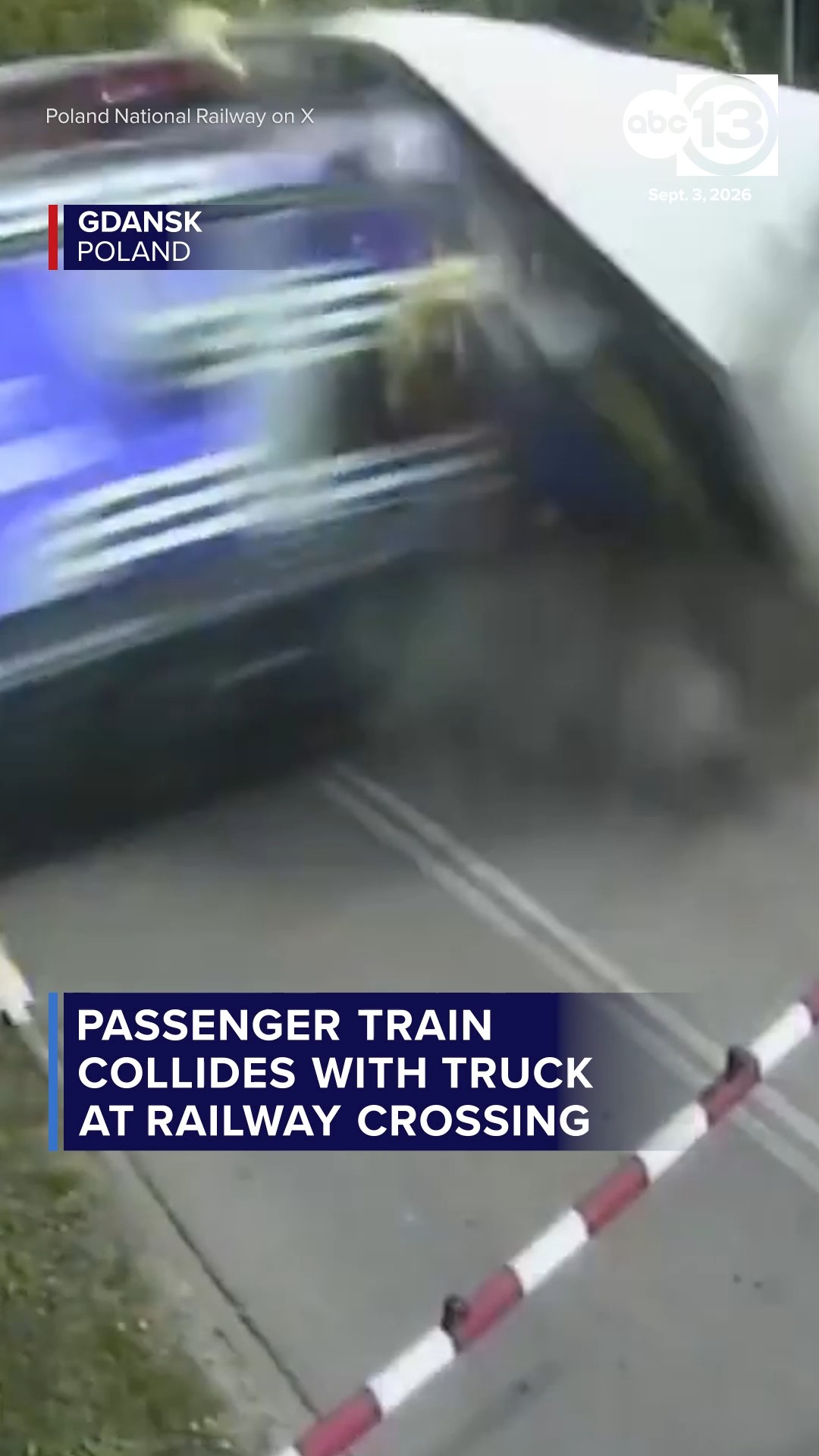A passenger collides with truck at a railway crossing in Poland.