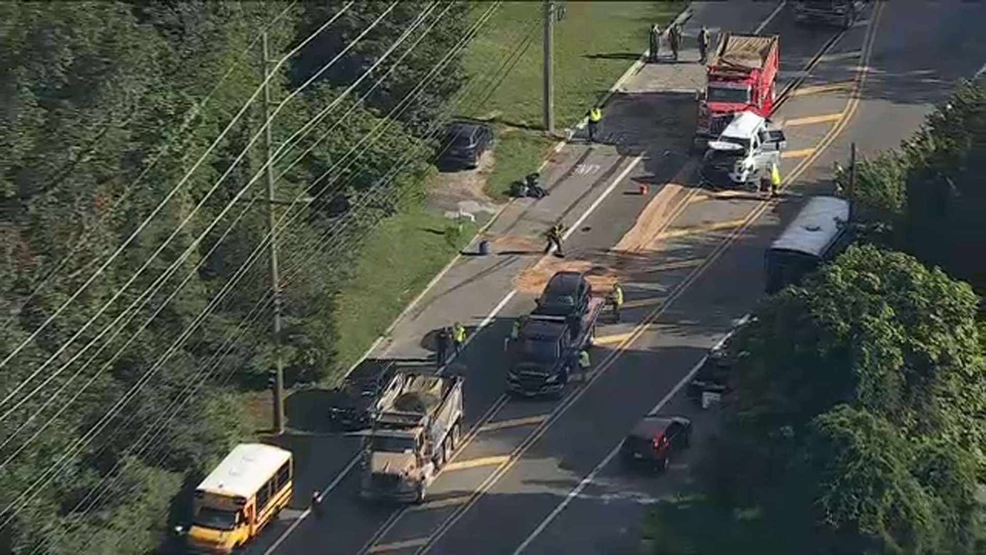 IMAGE: Chopper 6 over multi-vehicle crash involving school bus in Gloucester County, NJ, on September 3, 2026.