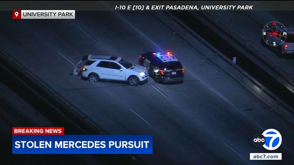 Chase ends after CHP use PIT maneuver on stolen Mercedes on 10 Freeway