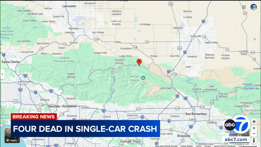 4 dead after car goes off cliff near Wrightwood
