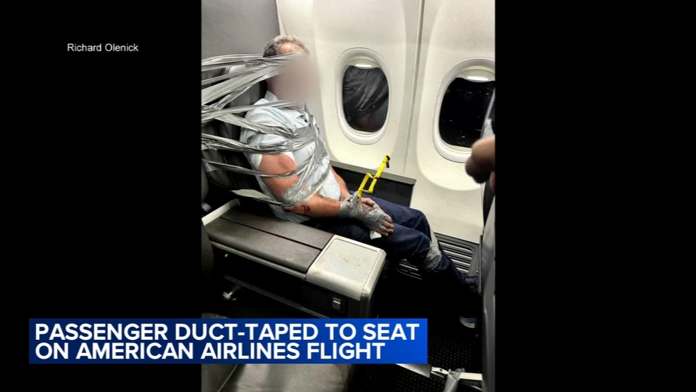 Unruly passenger restrained with duct tape during flight