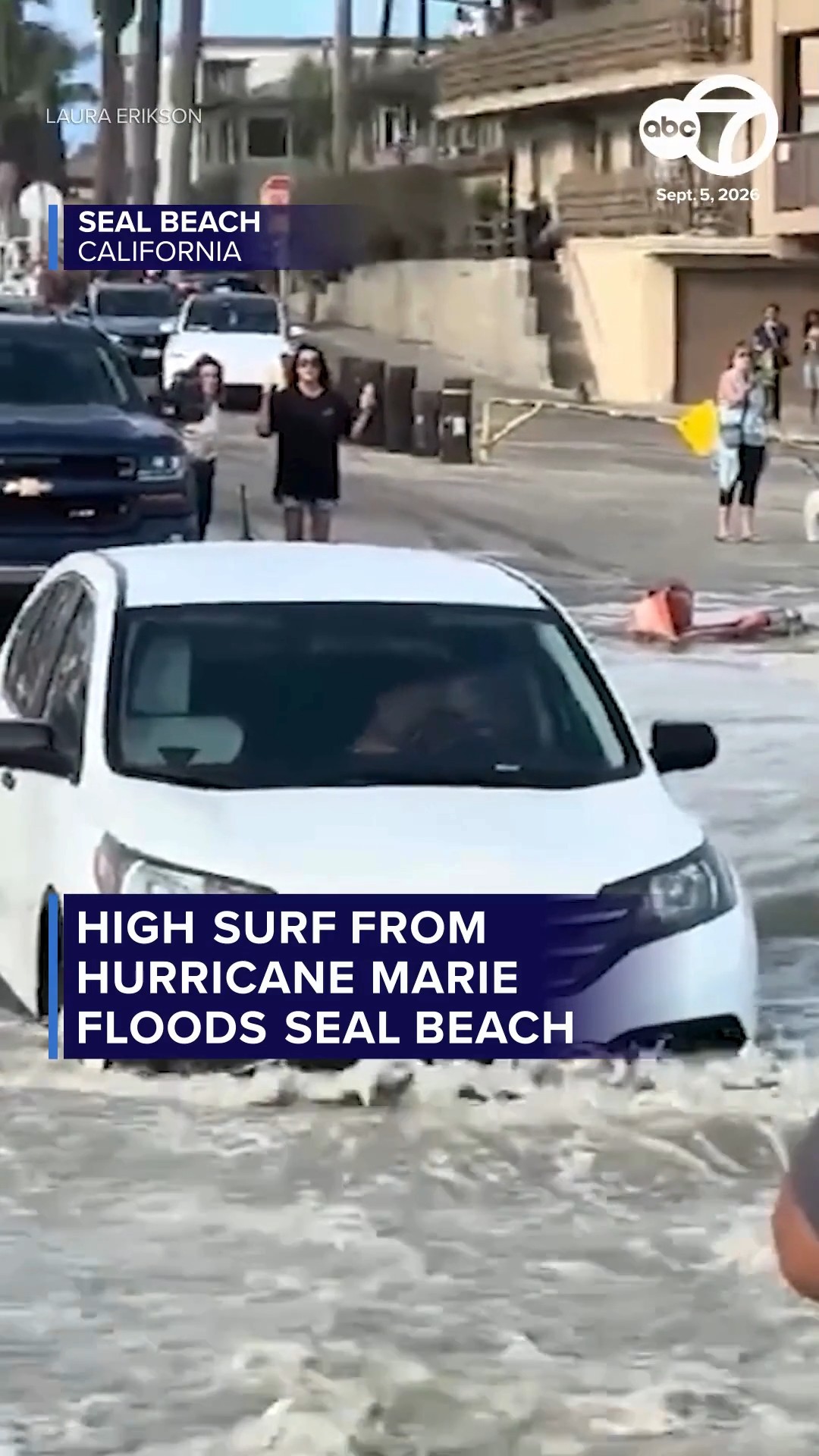High surf from Hurricane Marie floods Seal Beach