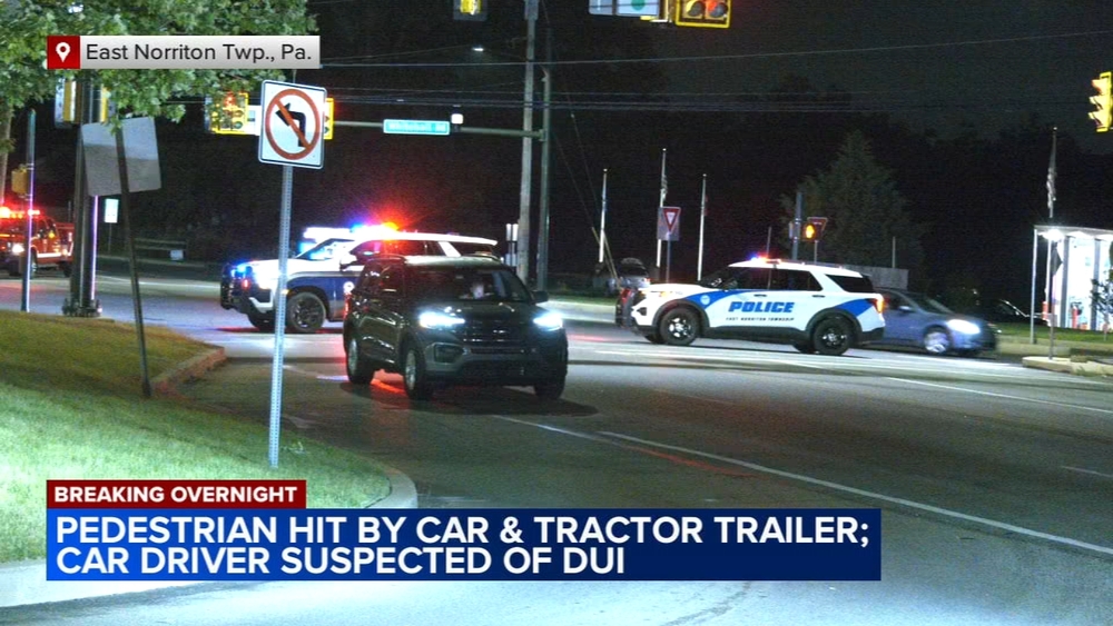 Pedestrian struck by car, tractor trailer; car driver suspected of DUI