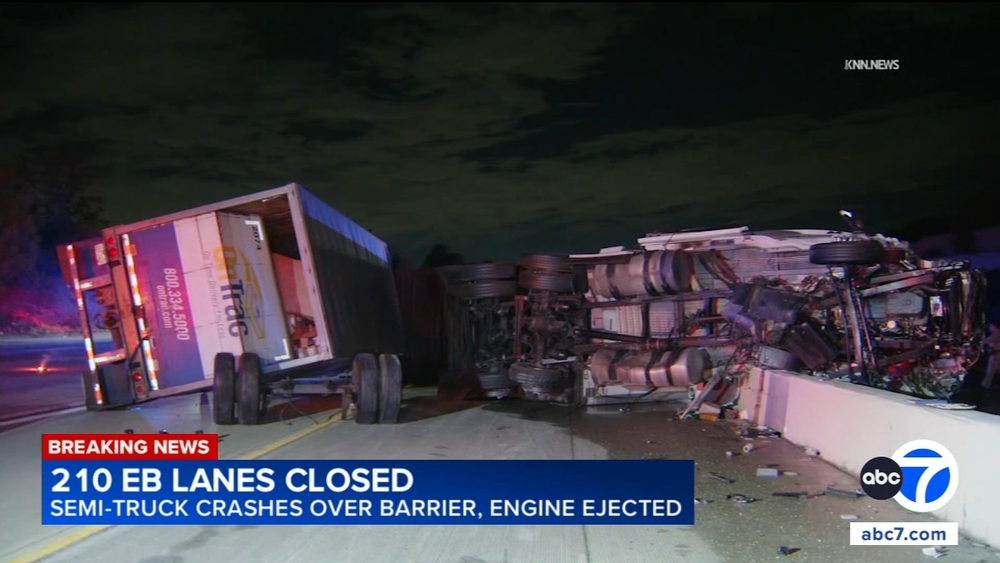 Semi-truck crash blocks both sides of 210 Fwy in Claremont