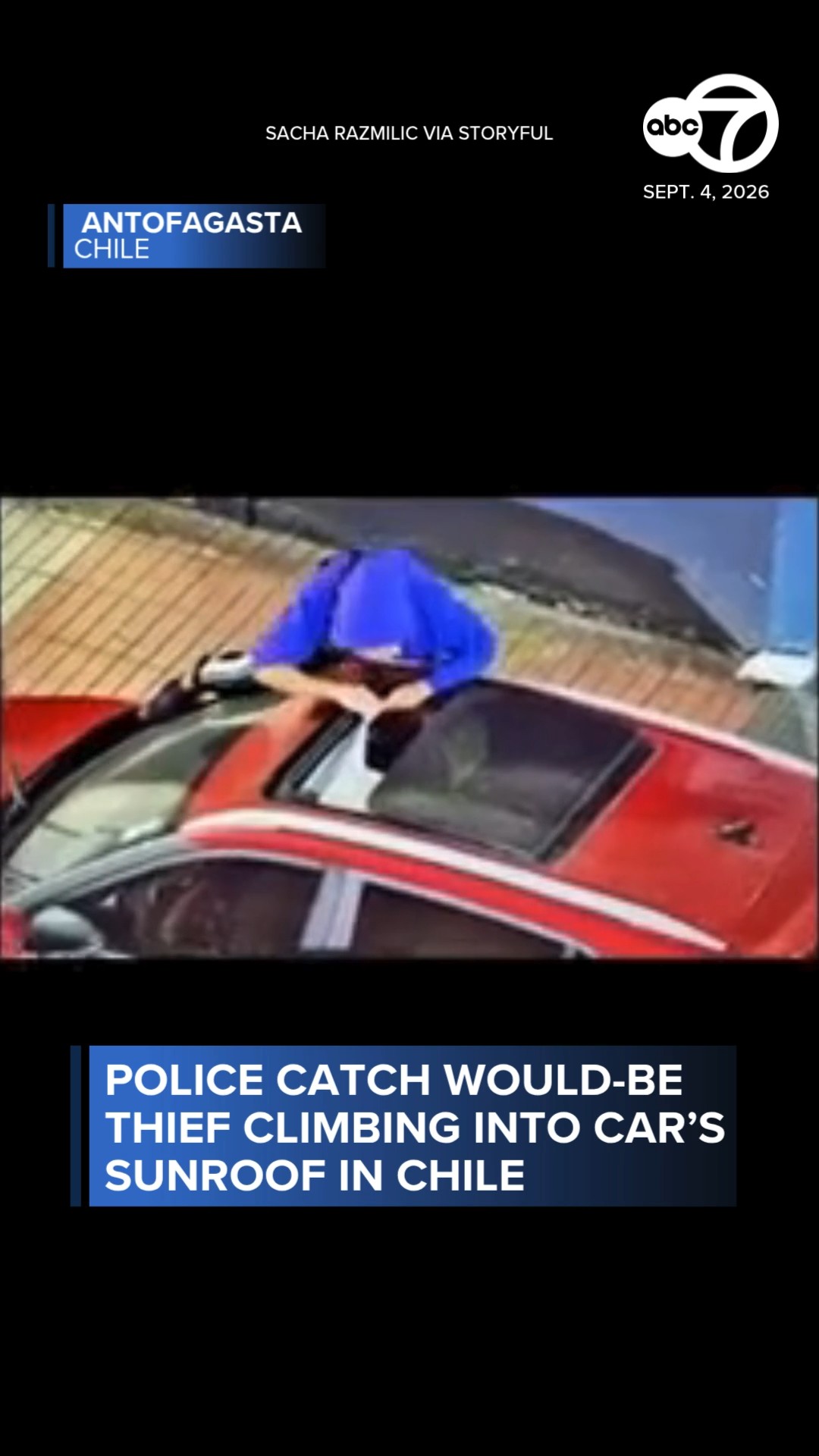 Police catch would-be thief climbing into car's sunroof